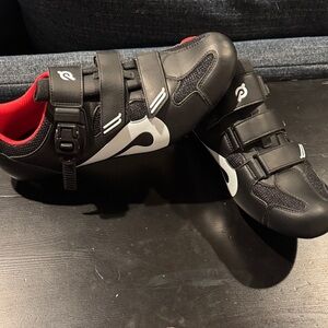 Peloton Black and White Cycling Shoes with Red Soles